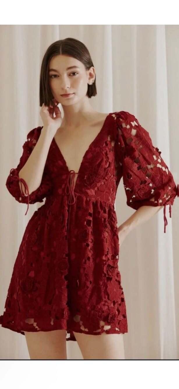 Storia Floral Crochet Eyelet Lace Mini Dress Rust Small boho Chic
